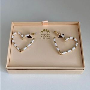 Gold and White Heart Earrings